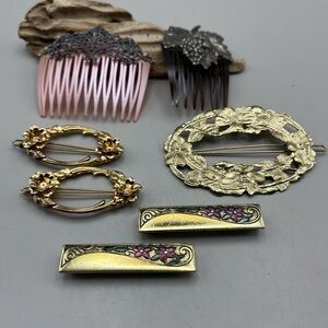 Elegant Vintage Hair Accessories Set in Gold and Pink -Cottagecore